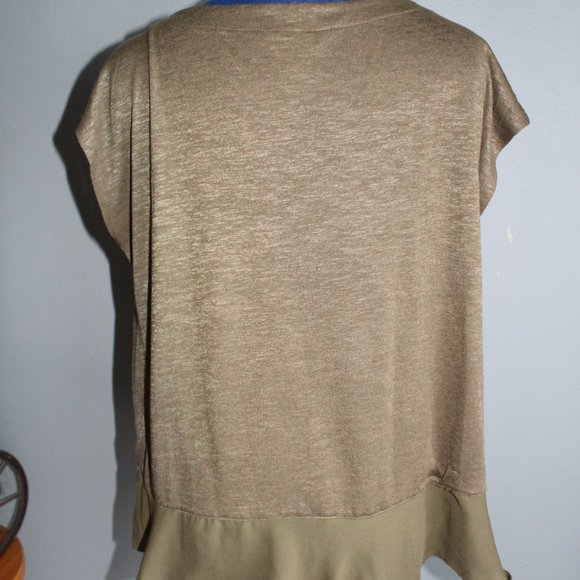 Banana Republic Women's Olive Green Short Sleeve Sheer Ruffle Tee ~M~ - Picture 5 of 9